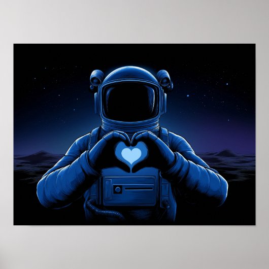Blue Astronaut Making Heart Sign on Alien Moon Poster (Vorne)