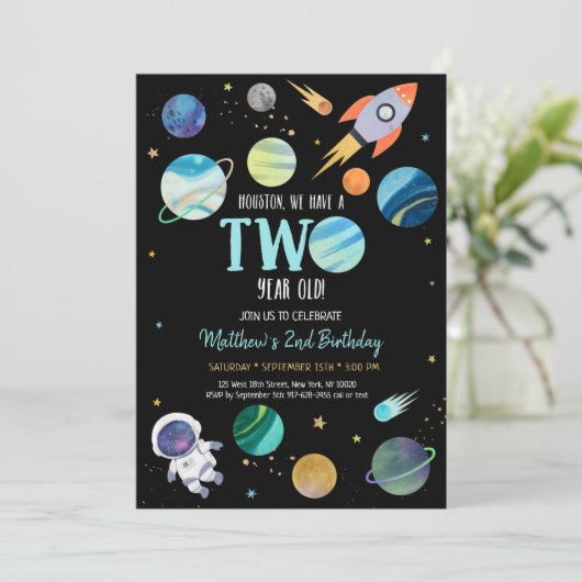 Blue Astronaut Outer Space Einladung (Stehend Vorderseite)