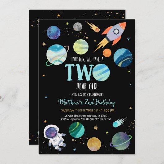 Blue Astronaut Outer Space Einladung (Vorne/Hinten)