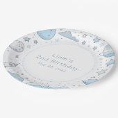 Blue Astronaut Outer Space Rocket Kindergeburtstag Pappteller (Schrägansicht)