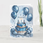 Blue Astronaut Rocket Bocket Name Karte (Vorderseite)