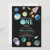 Blue Astronaut Space zum ersten Geburtstag Einladung (Vorderseite)