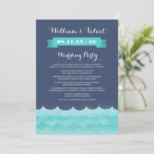 Blue at Sea Nautical Weddingprogramme Programm (Stehend Vorderseite)