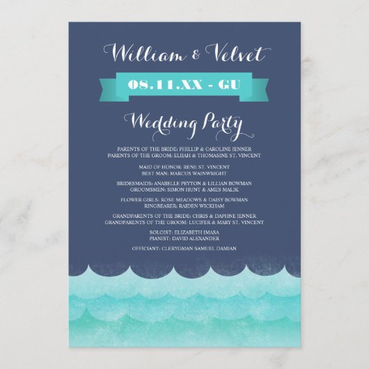 Blue at Sea Nautical Weddingprogramme Programm (Vorderseite)