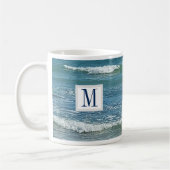 Blue Atlantic Ocean Shore Simple Single Initial Kaffeetasse (Links)