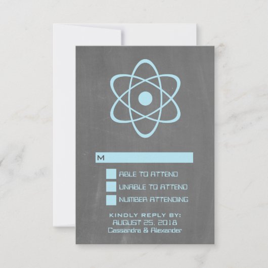 Blue Atomic Chalkboard Response Card RSVP Karte (Vorderseite)