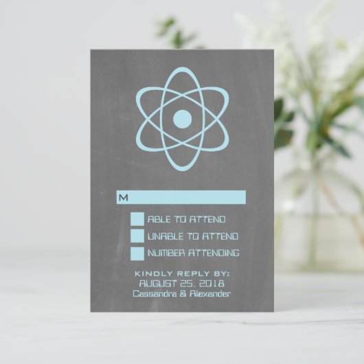 Blue Atomic Chalkboard Response Card RSVP Karte (Stehend Vorderseite)