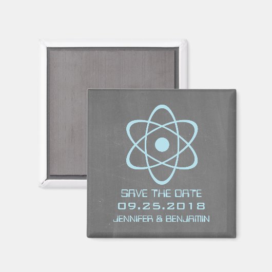Blue Atomic Chalkboard Save the Date Magnet (Vorderseite/Rückseite)