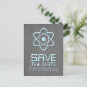 Blue Atomic Chalkboard Save the Date Postkarte (Stehend Vorderseite)