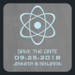 Blue Atomic Chalkboard Save the Date Stickers<br><div class="desc">Niedliche und nerdige Atomic Chalkboard Save the Date Stickers mit einem einfachen atomaren Symbol in hellblau auf einem Kreidebrett Aussehen Hintergrund. Diese geeky und lustigen Save the Date Aufkleber sind perfekt für die Ankündigung Ihrer naturwissenschaftlichen Hochzeit! Einfach anzupassen, fügen Sie einfach die Details Ihrer Hochzeit in den Bereichen zur Verfügung...</div>