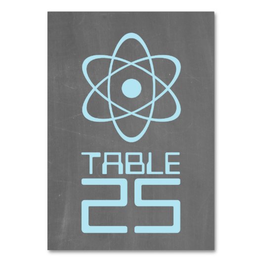 Blue Atomic Chalkboard Table Card Tischnummer (Vorderseite)