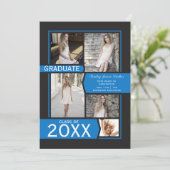 Blue auf Black Foto Collage Abschluss Ankündigung (Stehend Vorderseite)