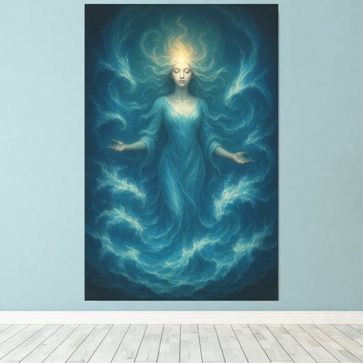Blue Aura Water Goddess – Luxury Fine Art Canvas Leinwanddruck (Insitu (Holzboden))