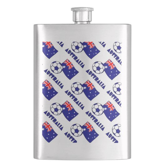 Blue Australian Soccer Ball and Flag Flachmann (Vorderseite)