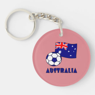 Blue Australian Soccer Ball Flag Rosa Hintergrund Schlüsselanhänger