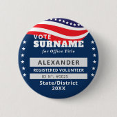 Blue Authorized Volunteer Election Campaign ID Button (Vorderseite)