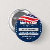 Blue Authorized Volunteer Election Campaign ID Button (Vorne & Hinten)