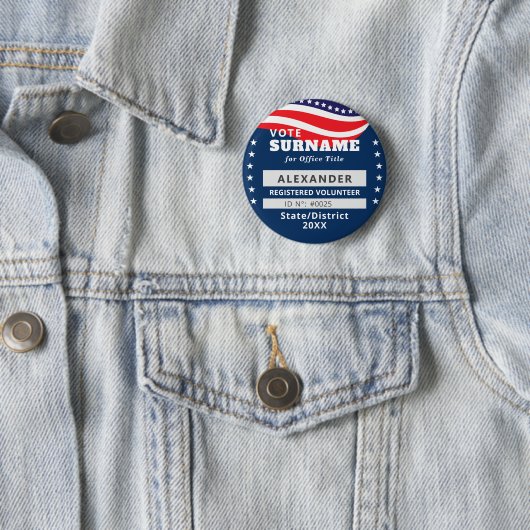 Blue Authorized Volunteer Election Campaign ID Button (Beispiel)