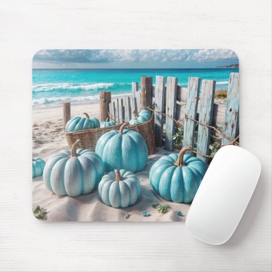 Blue Autumn Beach Pumpkins Mousepad (Mit Mouse)