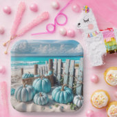 Blue Autumn Beach Pumpkins Pappteller (Party)