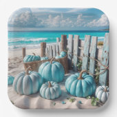 Blue Autumn Beach Pumpkins Pappteller (Vorderseite)
