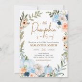 Blue Autumn Blume Pumpkin Baby Dusche Einladung (Vorderseite)