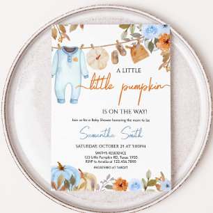 Blue Autumn Floral Pumpkin Baby Dusche Einladung