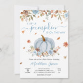Blue Autumn Little Pumpkin Baby Shower Einladung (Vorderseite)