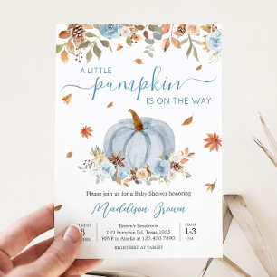 Blue Autumn Little Pumpkin Baby Shower Einladung