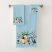Blue Autumn Pumpkin Watercolor Erntedank Badhandtuch Set (Insitu)
