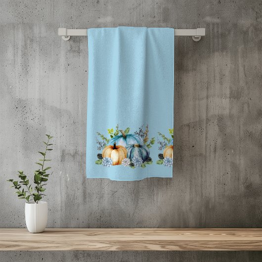 Blue Autumn Pumpkin Watercolor Erntedank Badhandtuch Set