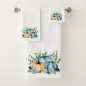 Blue Autumn Pumpkin Watercolor Erntedank Bath T Badhandtuch Set (Insitu)