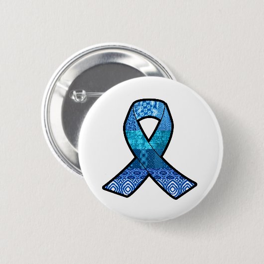 Blue Awareness Retro Ribbon Button (Vorne & Hinten)