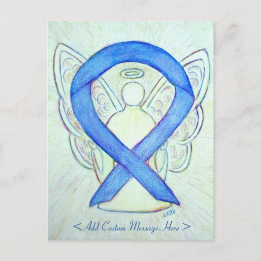 Blue Awareness Ribbon Angel Art Custom Postcard Postkarte (Vorderseite)