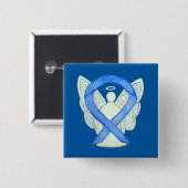Blue Awareness Ribbon Angel Custom Art Buttons (Vorne & Hinten)