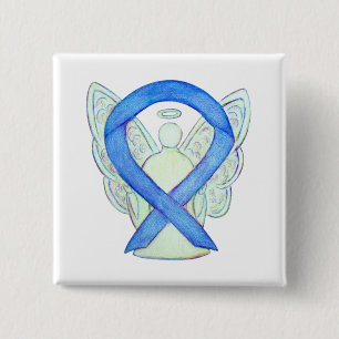 Blue Awareness Ribbon Angel Custom Art Buttons
