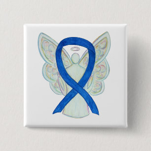 Blue Awareness Ribbon Angel Custom Art Buttons