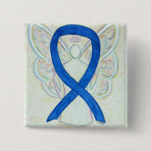 Blue Awareness Ribbon Angel Custom Art Buttons