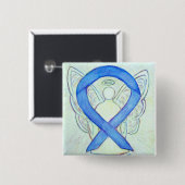 Blue Awareness Ribbon Angel Custom Art Buttons (Vorne & Hinten)