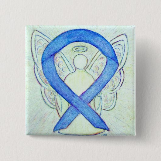 Blue Awareness Ribbon Angel Custom Art Buttons (Vorderseite)
