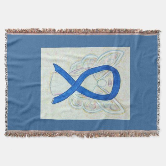 Blue Awareness Ribbon Angel Custom Throw Blanke Decke (Vorderseite)