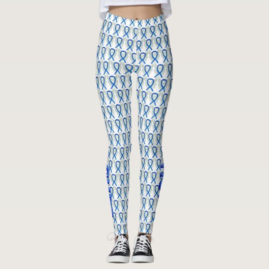 Blue Awareness Ribbon Angel Custom Word Leggings (Vorderseite)