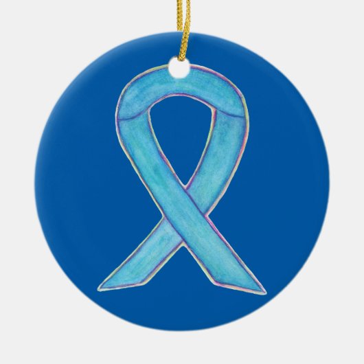 Blue Awareness Ribbon Custom Art Ornamente (Vorne)