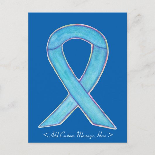 Blue Awareness Ribbon Custom Postcard Postkarte (Vorderseite)
