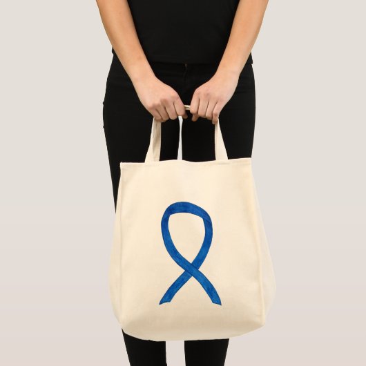 Blue Awareness Ribbon Custom Totbeutel Tragetasche (Vorderseite (Produkt))