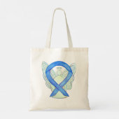 Blue Awareness Ribbon Custom Totbeutel Tragetasche (Rückseite)