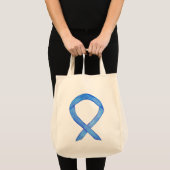 Blue Awareness Ribbon Custom Totbeutel Tragetasche (Vorderseite (Produkt))