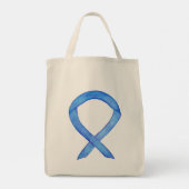 Blue Awareness Ribbon Custom Totbeutel Tragetasche (Rückseite)