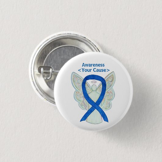 Blue Awareness Ribbon Engel individuell angepasste Button (Vorne & Hinten)