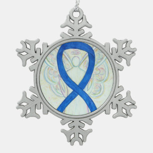 Blue Awareness Ribbon Engel Maßgeschneiderte Einri Schneeflocken Zinn-Ornament